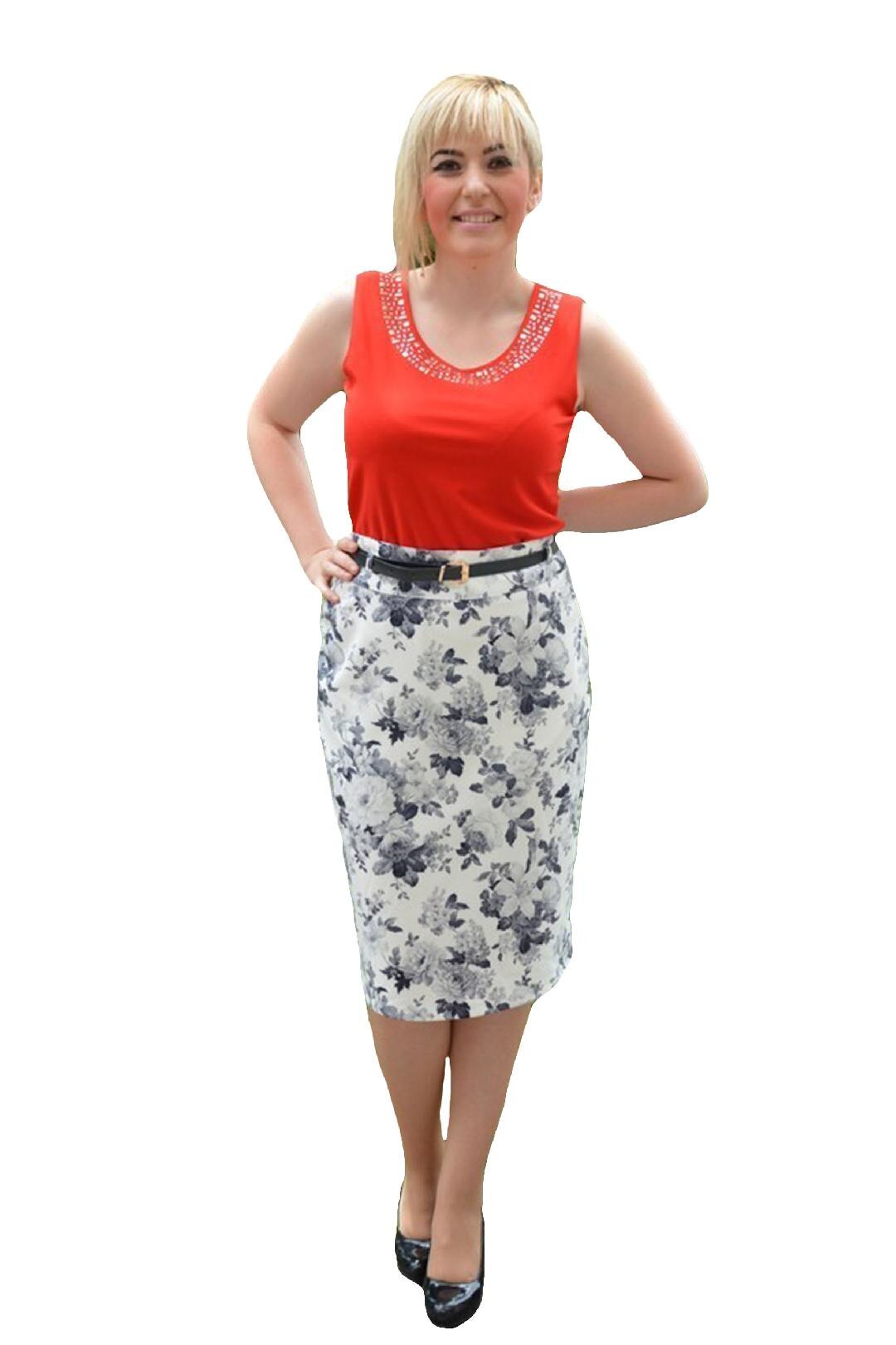 Fusta scurta de primavara, alba cu imprimeu floral, D&J Exclusive, Alb/Negru