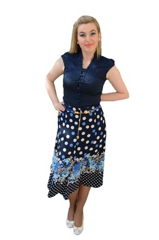 Fusta tinereasca cu buline si bordura florala, masura mare, D&J Exclusive, Albastru Fusta tinereasca cu buline si bordura florala, masura mare, D&J Exclusive, Albastru