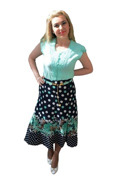 Fusta tinereasca cu buline si bordura florala, masura mare, D&J Exclusive, Turcoaz Fusta tinereasca cu buline si bordura florala, masura mare, D&J Exclusive, Turcoaz