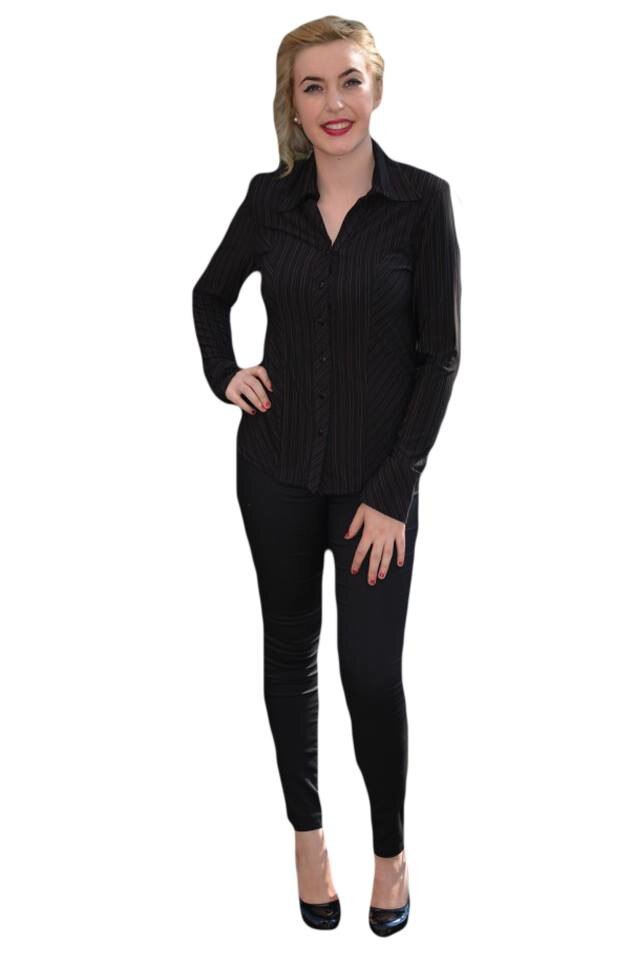 Camasa casual de dama, cu dungi subtiri, D&J Exclusive, Negru