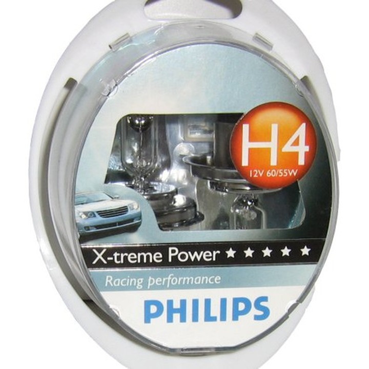 Set 2 becuri X-treme Power, H4, 12V, 60/55W, Philips