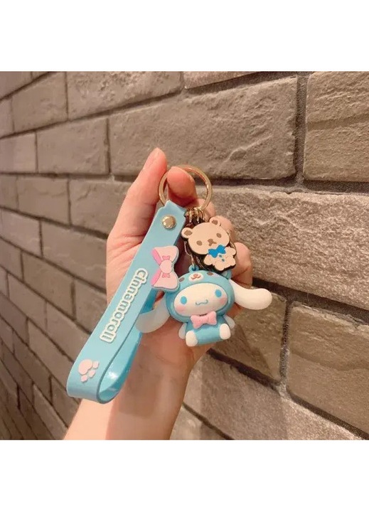 Breloc Cinnamoroll k0504-260808-CJ-286, set 2, din PVC si otel inoxidabil, ornament pentru chei si genti, albastru/roz