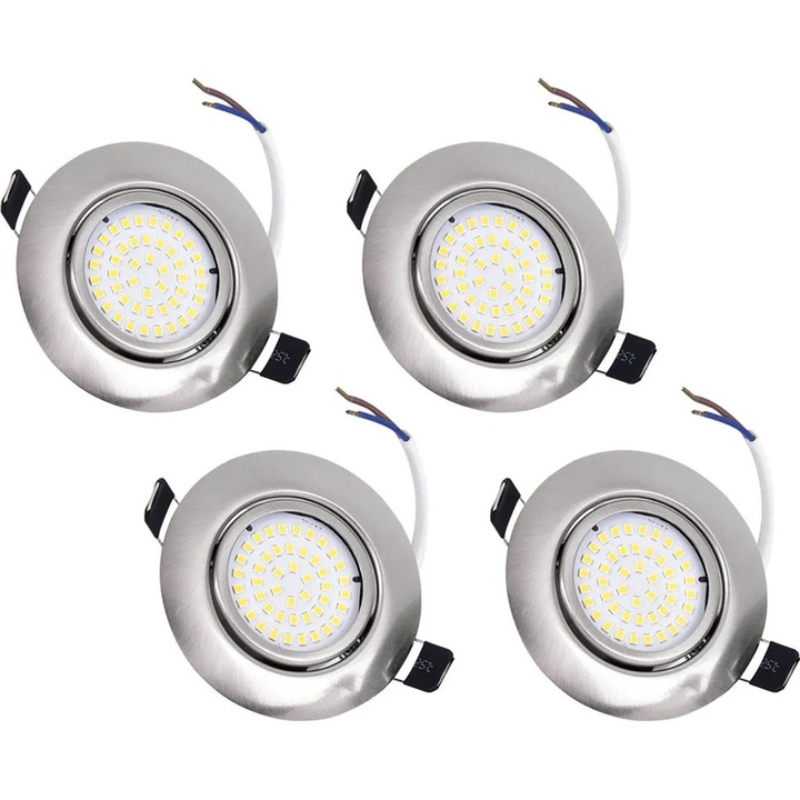 Комплект от 4 вградени LED спота 5W, регулируеми 0–40°, ъгъл на лъча 120°, студено бяло, алуминий, външен диаметър 86 мм, изрез 73 мм, код K0345-0808-KFCJ-xw27446