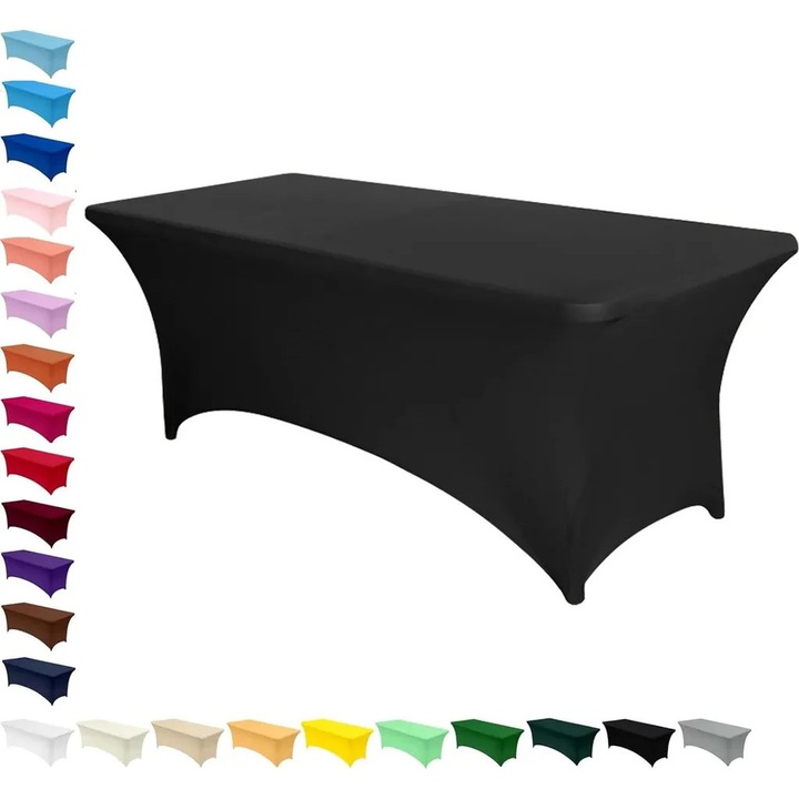 Elasztikus asztalterítő K0345-0808-KFCJ-xw24073, téglalap alakú asztalhoz 6 ft (≈183 cm), elasztán/stretch anyagból, mosható és gyűrődésmentes, fekete