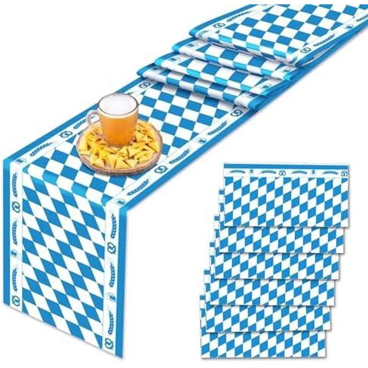 Bavarian mintás asztali futó kék-fehér rombuszokkal, 6 darab, 275 x 35 cm