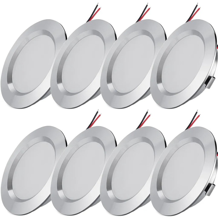 LED спот за вграждане K0345-0808-KFCJ-xw27277, 3W 12V, SMD2835, алуминиев корпус, неутрално бял, диаметър 6,8 см, отвор за вграждане 5,8 см, комплект 8 бр.