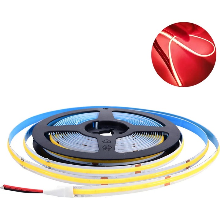 Banda LED COB K0345-0808-KFCJ-xw27716, 12V, 224 LED/m, 4 m, 1000 lm/m, CRI>80, rosu