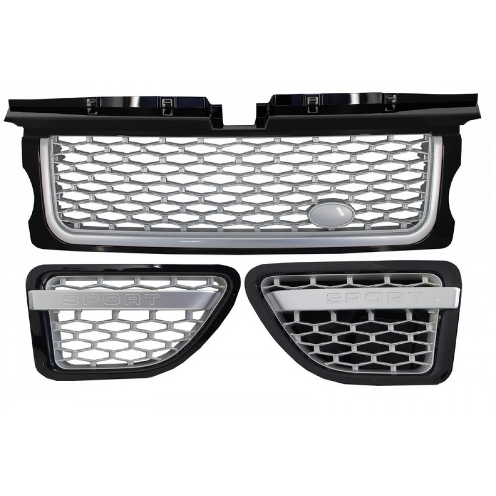 Set Grila Centrala si Grile Laterale Land compatibil cu Range Rover Sport (2005-2008) L320 Autobiography Look Negru Argintiu