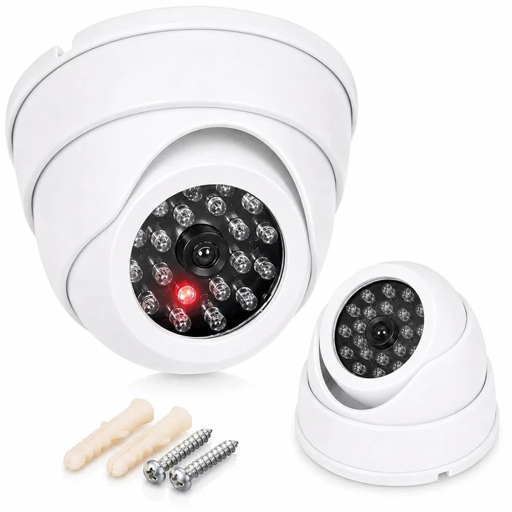 Куполна фиктивна камера за наблюдение K0345-0808-KFCJ-xw25962, със симулиращ LED, бяла