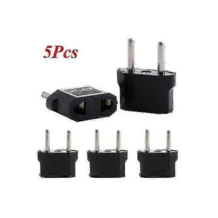 Set 5 adaptoare priza US la EU PO-CJ-K0433-26-8-08-0383, adaptor de calatorie, negru