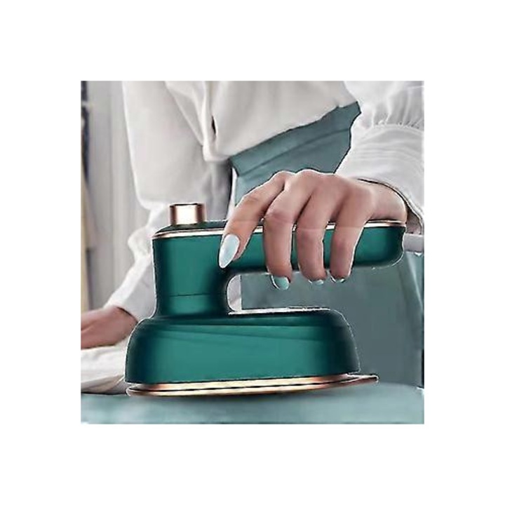 Mini fier de calcat portabil PO-CJ-K0433-26-8-08-1501, talpa ceramica, aburi si functie spray, maner rotativ 180°, 33W, verde
