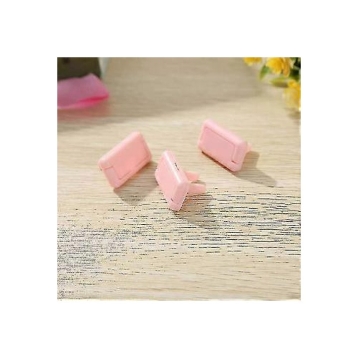 Set de 3 capace de protectie pentru prize patrate cu doua orificii PO-CJ-K0433-26-8-08-2056, cu maner rabatabil si fixare invizibila, roz