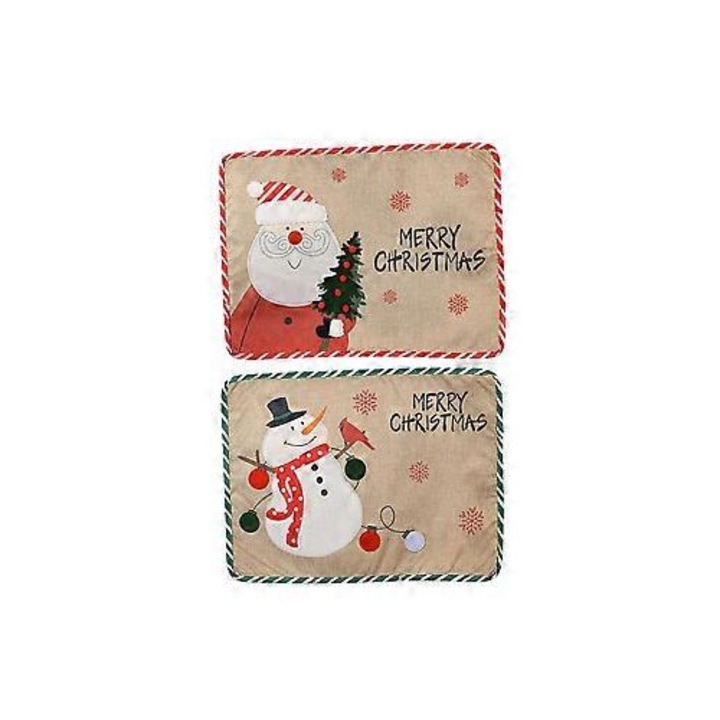 4 darab vászon tányéralátét szett, Merry Christmas mintával (Mikulás és hóember), többszínű, 46 x 35 cm