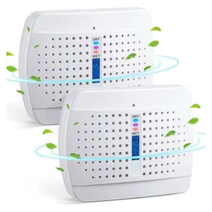 Dezumidificator portabil reincarcabil K0544-26808-379-MLC, absorbant cu bilute de silicat, pana la 170 ml/incarcare, acoperire ~25 ft², alb, set 2 buc