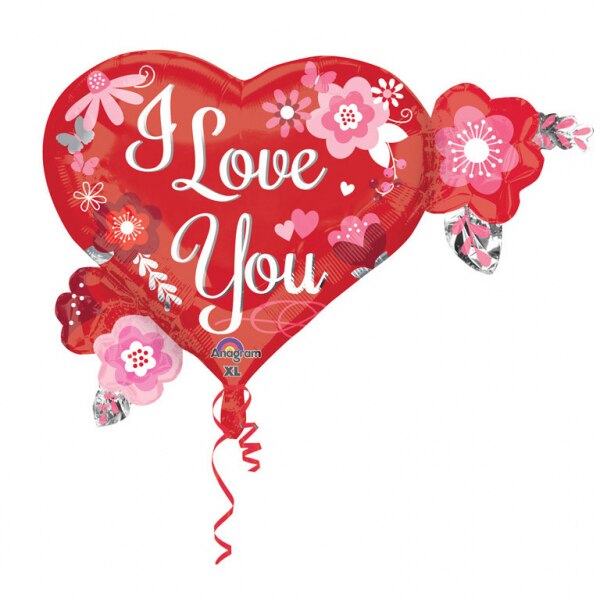 Balon folie figurina I love you cu floricele - 68x50cm, Amscan 31833
