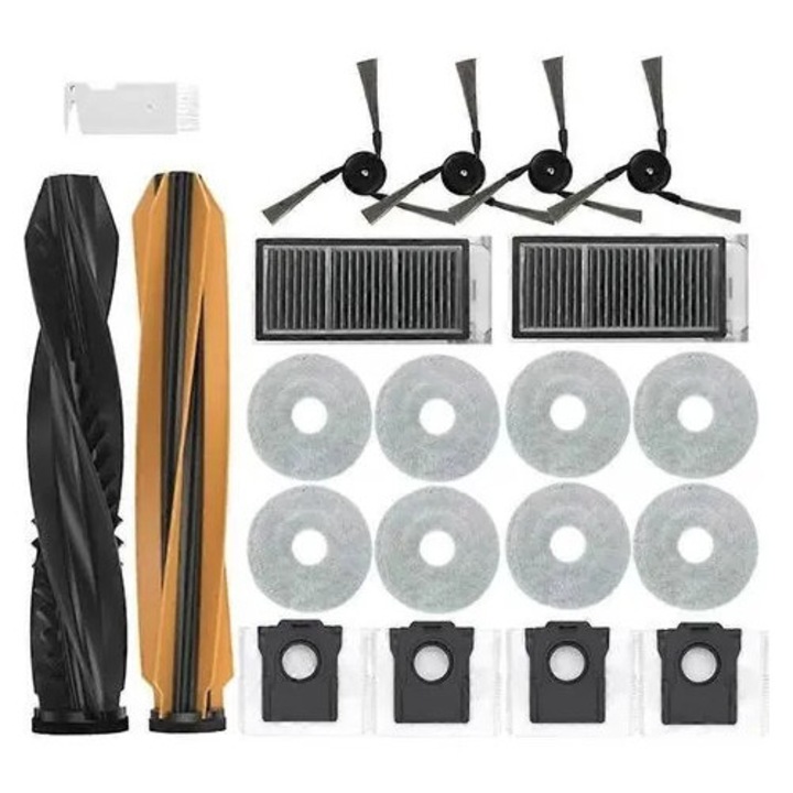 Set piese de schimb pentru aspirator robot Dreame X50 Ultra/L50 Pro Ultra/L40S Pro Ultra K0569-260808-039-MNC, perii principale 2 buc, perii laterale 4 buc, filtre 2 buc, lavete 8 buc, saci de praf 4 buc, perie curatare, Multicolor