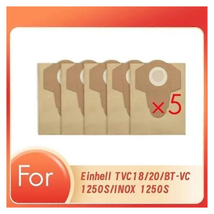 Saci filtranti pentru aspirator Einhell TVC18/20/BT-VC 1250S/INOX 1250S K0569-260808-034-MNC, hartie, maro, set 5 buc., 20 L
