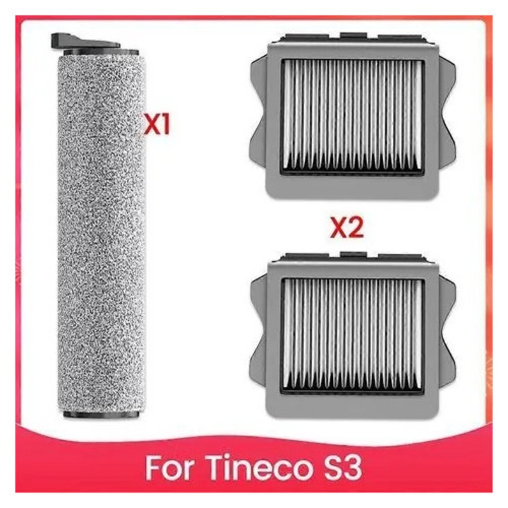Set filtre si perie de schimb Tineco S3 K0569-260808-098-MNC, 1 perie rotativa + 2 filtre HEPA, plastic, gri
