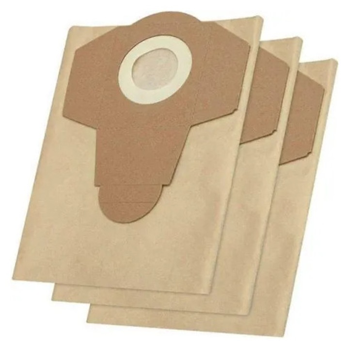 Saci de praf pentru aspirator K0569-260808-970-MNC, compatibil cu Einhell TC-VC 1812S/TC-VC 1812/1S/TC-VC 18/15/TE-VC 18/10/BT-VC 1250S, hartie, filtrare 99,99%, set 3 buc