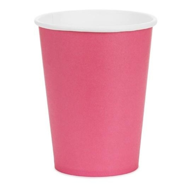 PartyDeco 787808 papírpoharak, 250 ml, sötét rózsaszín, 6 db-os szett