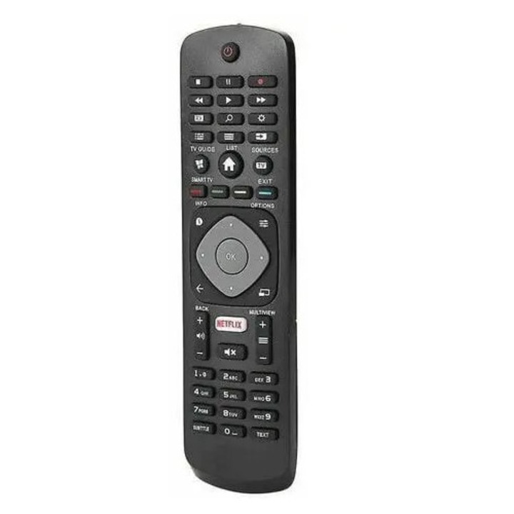 Telecomanda universala pentru TV, model IZO-CJ-K0502-20260806-419, compatibila cu televizoare Philips, negru, buton Netflix