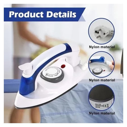 Fier de calcat de calatorie K0544-26808-3447-MLC, pliabil cu maner ergonomic, cu aburi, 3 niveluri temperatura, talpa antiaderenta, alb/albastru