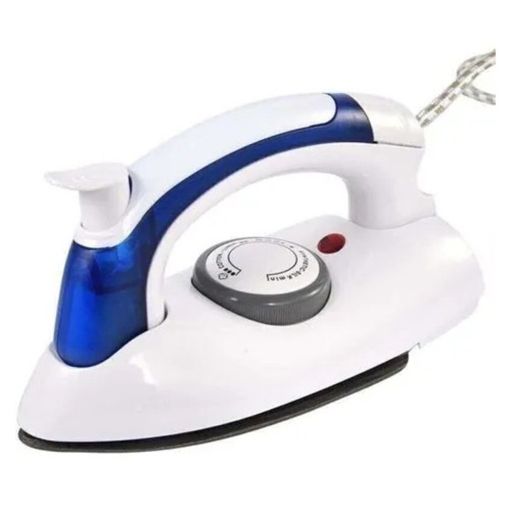Fier de calcat de calatorie K0544-26808-3447-MLC, pliabil cu maner ergonomic, cu aburi, 3 niveluri temperatura, talpa antiaderenta, alb/albastru