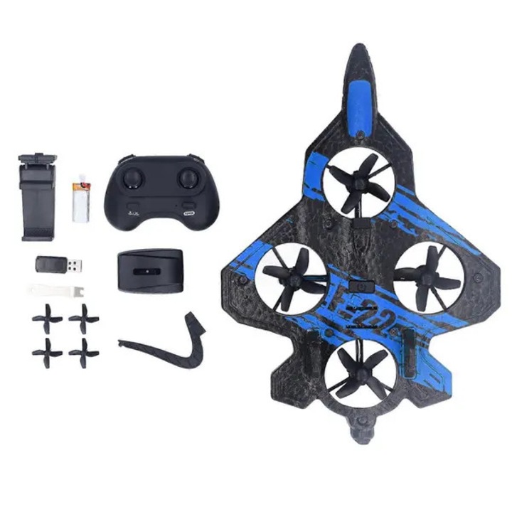 RC самолет от пяна с дистанционно управление IZO-CJ-K0502-20260806-3402, каскадьорски с 4 ротора и HD камера, 500mAh батерия, синьо/черно, 18.4 x 12.6 cm