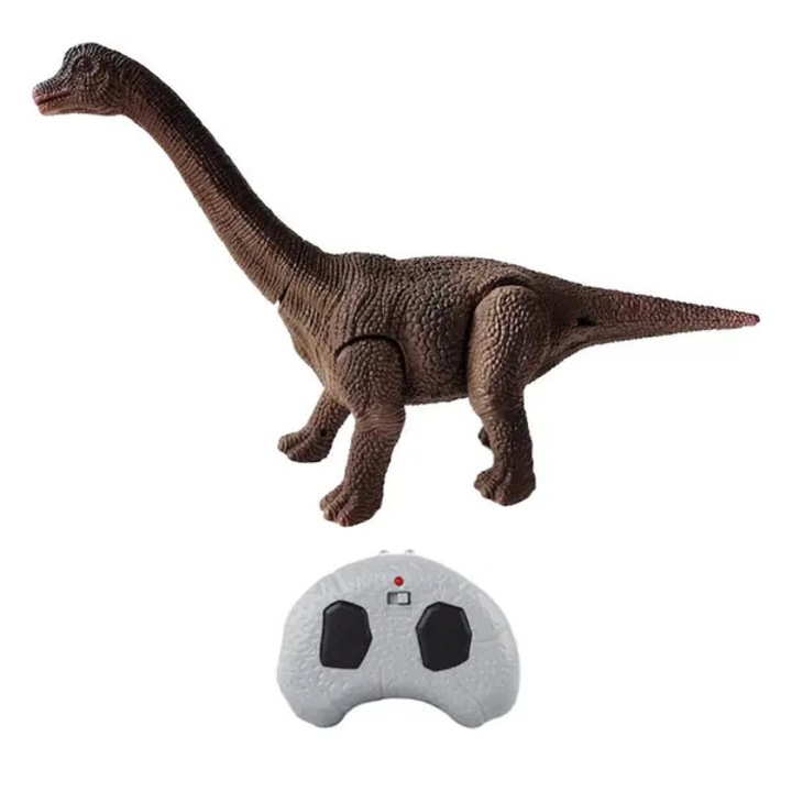 Играчка с дистанционно управление динозавър Brachiosaurus IZO-CJ-K0502-20260806-4382, движение напред/назад и въртене на 360°, LED светлина и звуци, кафяв, 28 x 18 x 7.5 см