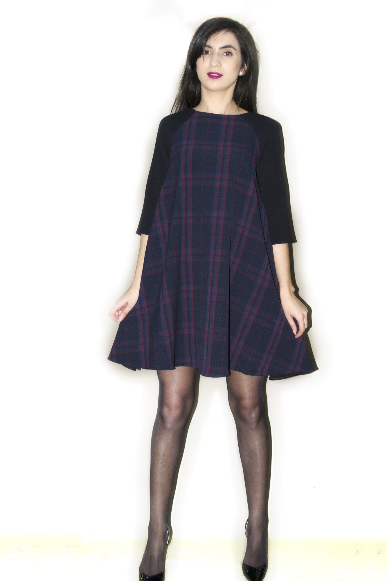 Rochie mini in carouri bleumarin, Modexim, 36 EU