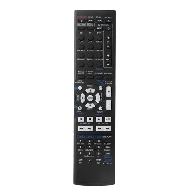 Telecomanda de inlocuire pentru Pioneer AXD7568/AXD7584/AXD7586/AXD7623 (compatibil VSX-819H/VSX-519V), din ABS, negru, 1 buc