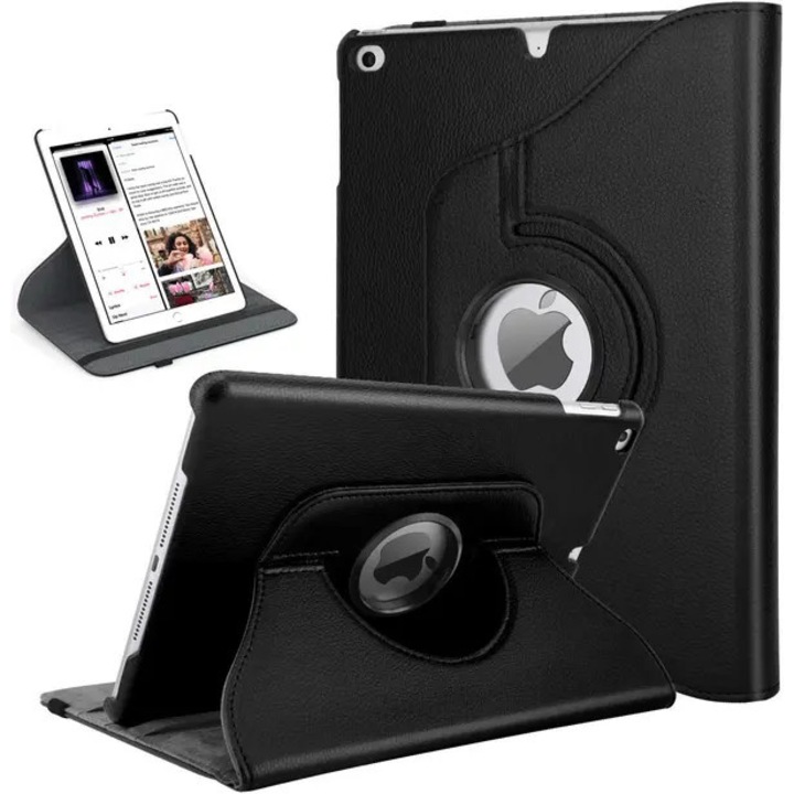 Husa pentru iPad 9.7 (2017 A1822/A1823, 2018 A1893/A1954) PRE-CJk0515-26-0808-7295, rotativa 360°, piele sintetica cu interior din microfibra, suport multi-unghi, auto wake/sleep, suport pentru pen, negru