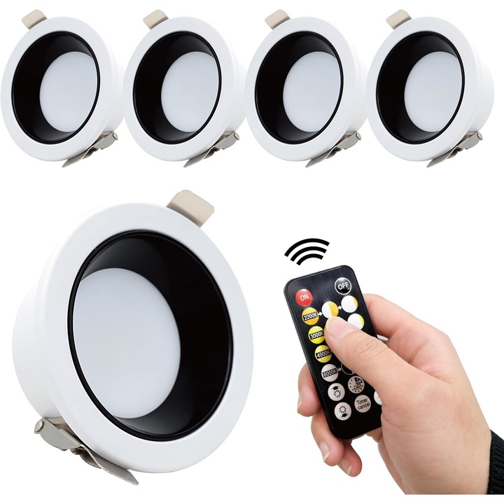 Set 4 Spoturi LED Incastrate EACLL, 7W, Dimmabile, 5 Temp. Culoare, Telecomanda
