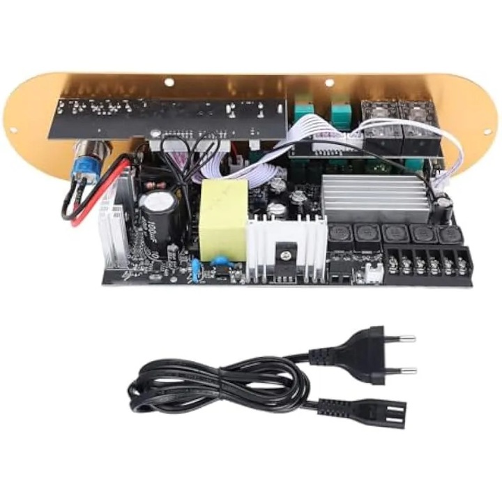 Аудио усилвател 50W 2.1 K0575-260808-2433-AMC, входове AUX/FM/USB/microSD/MIC, независим контрол на басите/високите, алуминиев панел, златист