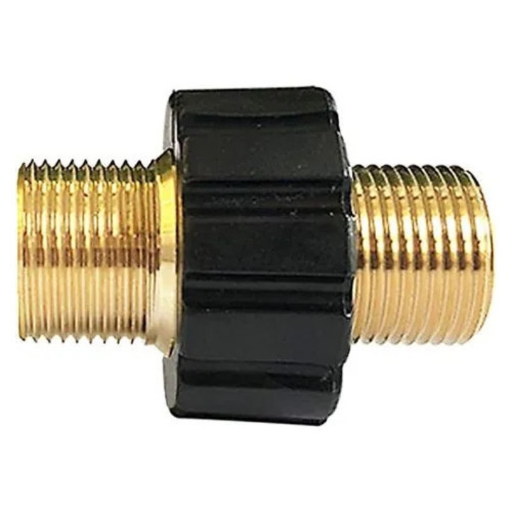 Adaptor furtun pentru spalatorie la presiune, M22 x 1.5 dublu masculin, pentru furtun 14 mm, compatibil Karcher, K0575-260808-0253-MNC, alama/negru