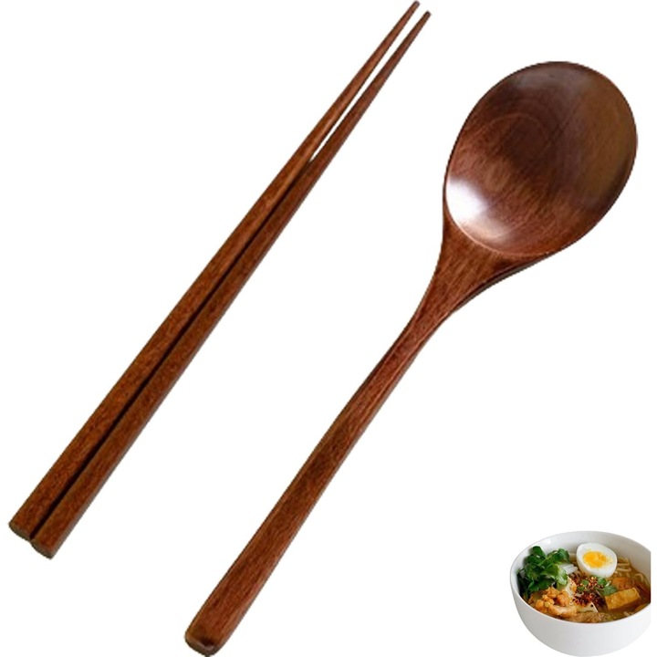 Set 2 Tacamuri Lemn: Betisoare si Lingura Asiatica (23.5 cm)