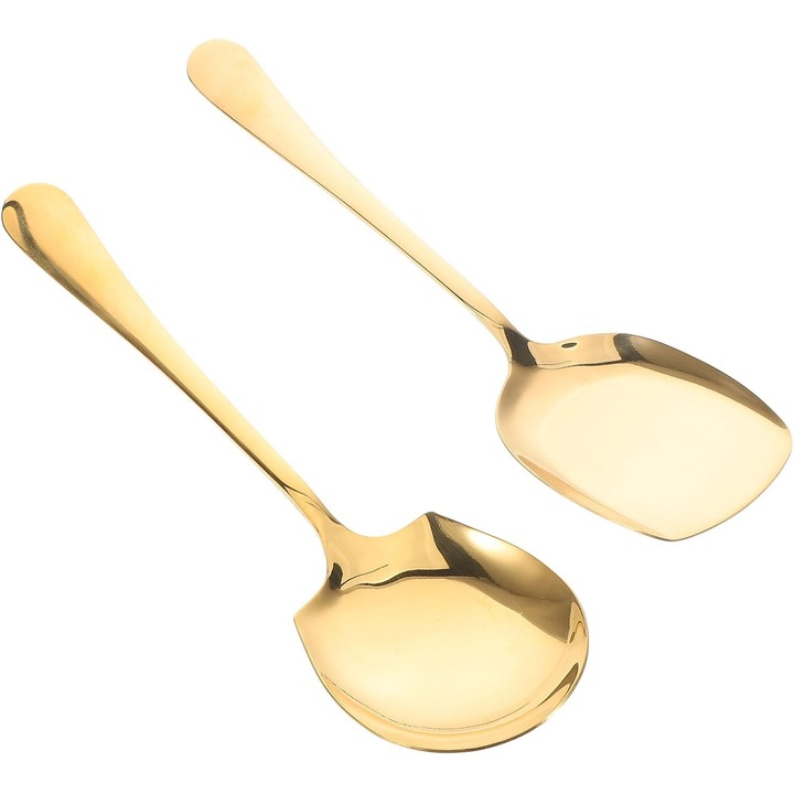 2 x Linguri Aurii Inox cu Maner Lung pentru Servire