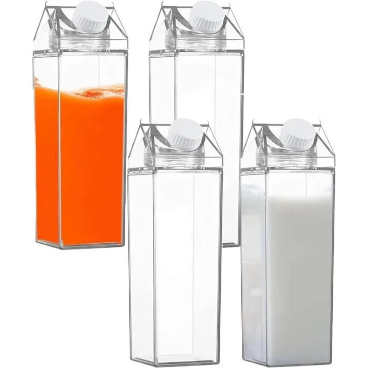 Set 4 sticle pentru bauturi reutilizabile din PS/PP cu garnitura din silicon, etanse, transparente, 4 x 500 ml
