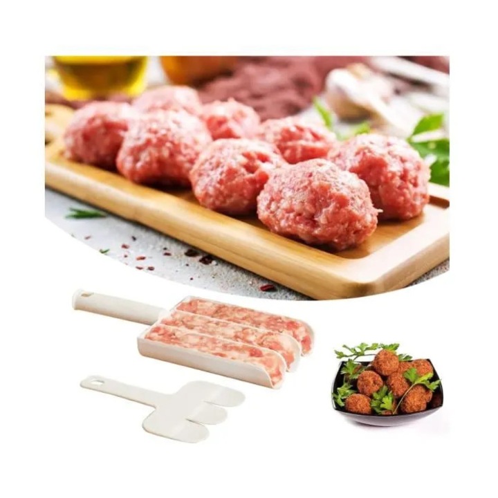 Aparat pentru chiftelute din PP, 3 cavitati, multifunctional (carne/peste/deserturi), alb