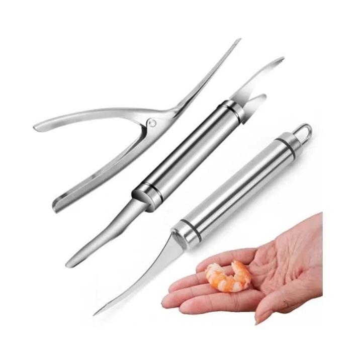 Set pentru curatat creveti cidiscount-xKx-260808-255, 3 piese, inox 304, argintiu, lavabil la masina de spalat