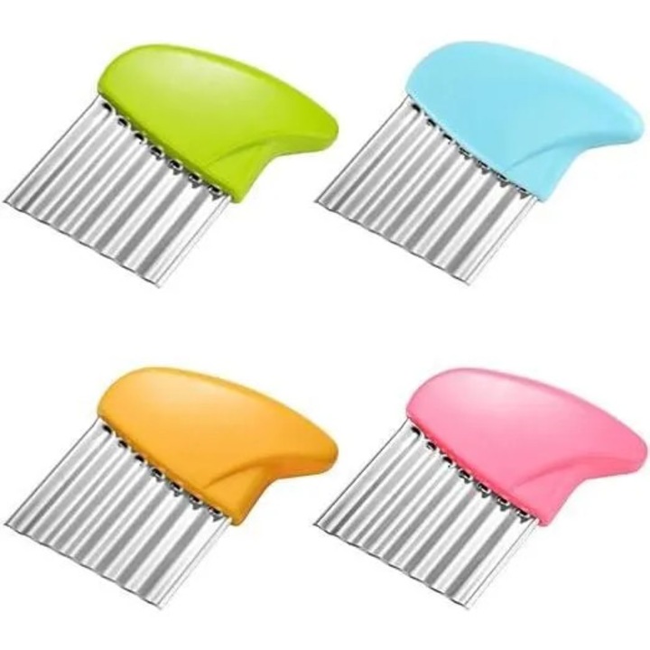 Feliator ondulat pentru cartofi cidiscount-xKx-260808-208, lame din otel inoxidabil, maner din plastic, multicolor, set 4 buc.