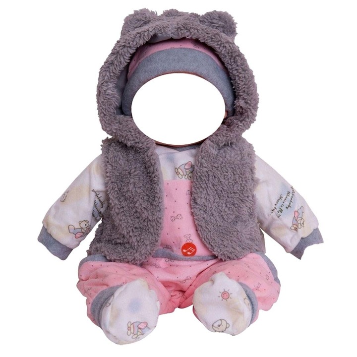 MarioToys, haina pentru papusa din plus si textile, set 4 piese cu gluga cu urechi si botosei, multicolor, pentru papusi 40–45 cm