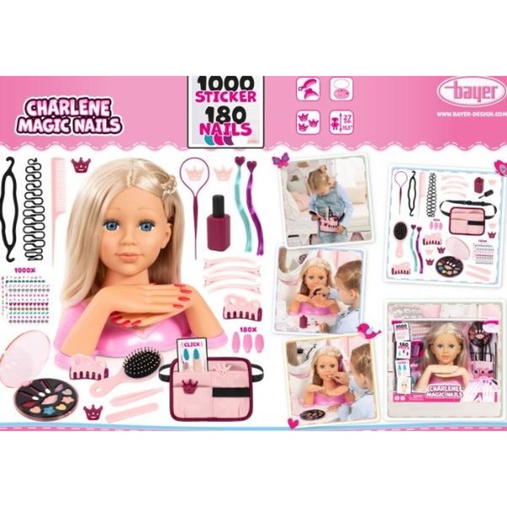 Cap de coafat pentru copii Bayer Design Charlene Magic Nails, cu 1000 stickere, 180 unghii false, accesorii de styling si machiaj, multicolor, cod 793677