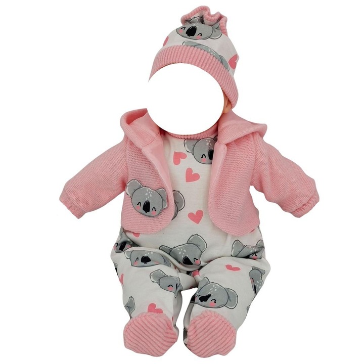 MarioToys, Hainuta pentru papusa bebelus set 3 piese cu imprimeu koala, Multicolor, 40-45 cm