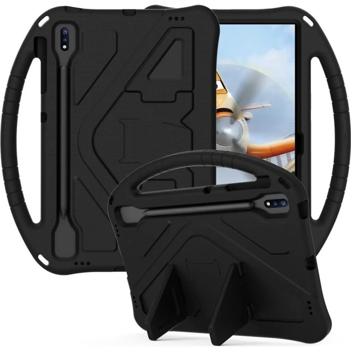 Husa antisoc pentru tableta compatibila cu Samsung Galaxy Tab S7 FE/S7 Plus/S8 Plus, negru, cu maner si suport, K0345-0808-KFCJ-xw377