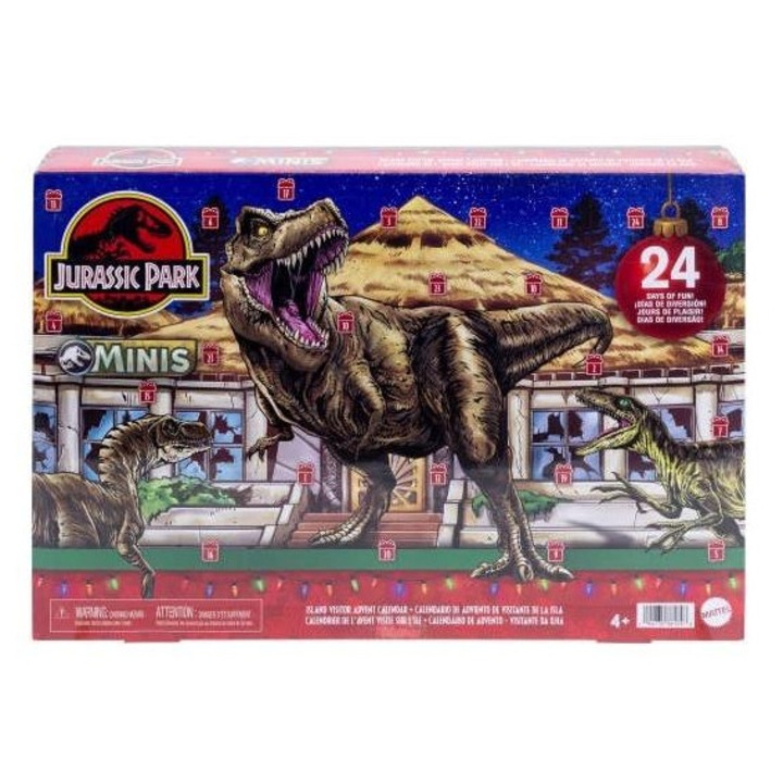 Адвент календар Mattel Jurassic Park Minis, 24 изненади с колекционерски винилови фигурки, многоцветен