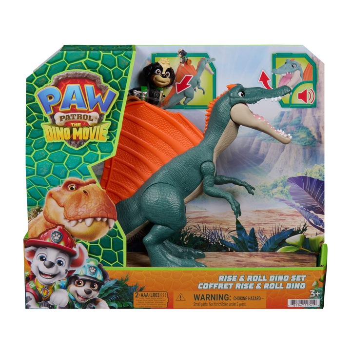 Комплект за игра Spin Master Paw Patrol Dino Rise and Roll с фигурка на Рекс, динозавър, 18 см