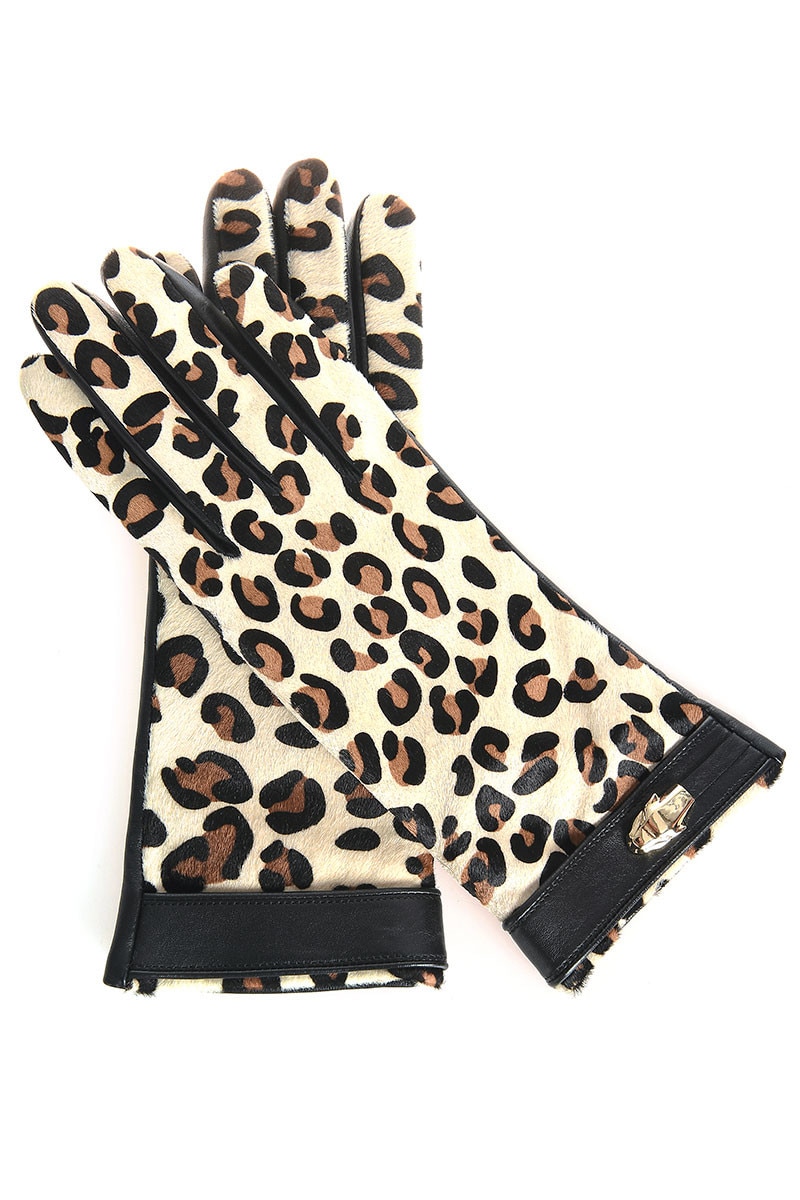 Manusi din piele neagra cu imprimeu leopard Roberto Cavalli Class, negru, M