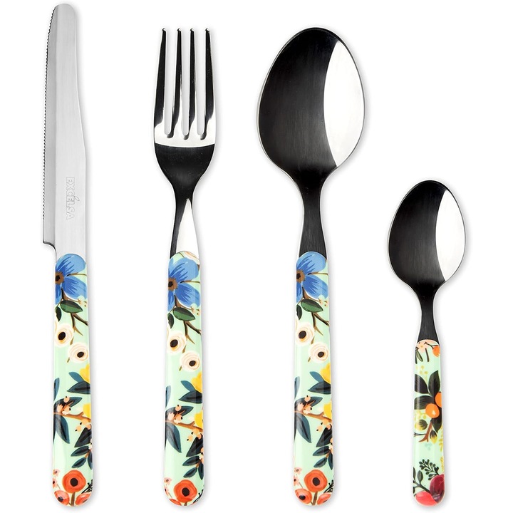 Set Tacamuri Excelsa Fiori Frida 24 Piese pentru 6 Persoane, Inox Colorat