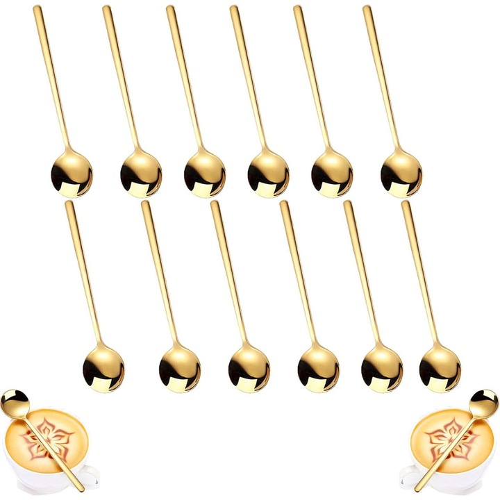 12 darabos arany kávéskanál készlet, rozsdamentes acél, 13 cm - Elegáns és tartós